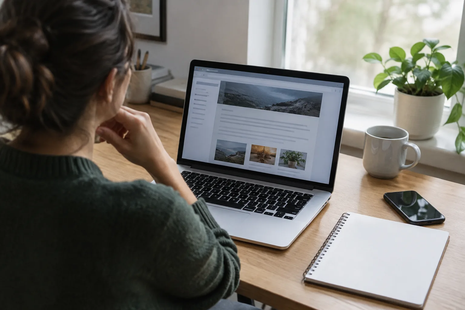Une personne consulte une ancienne page web sur un ordinateur portable à son bureau.