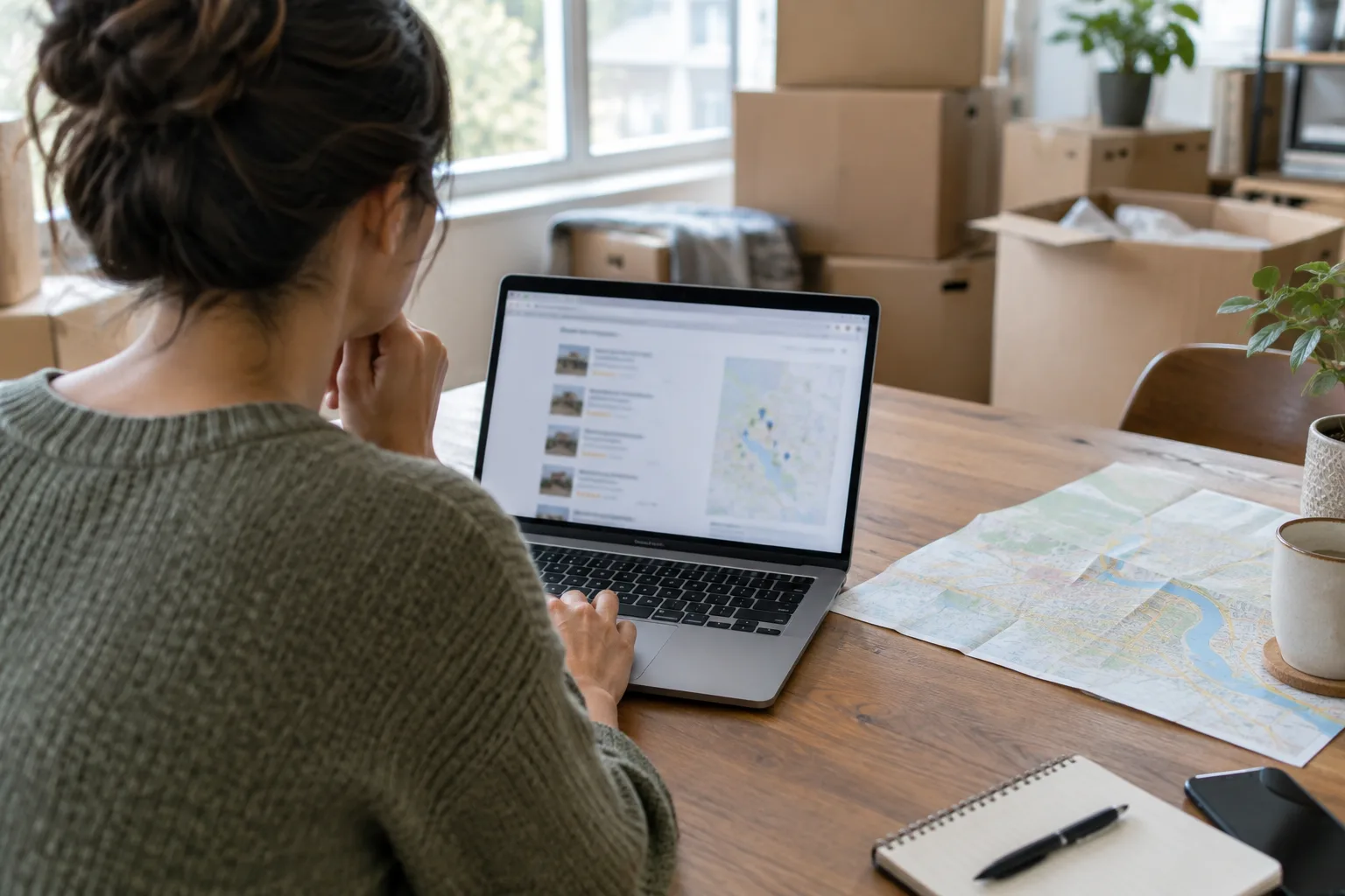 Un professionnel vérifie les coordonnées en ligne de son entreprise après un déménagement.