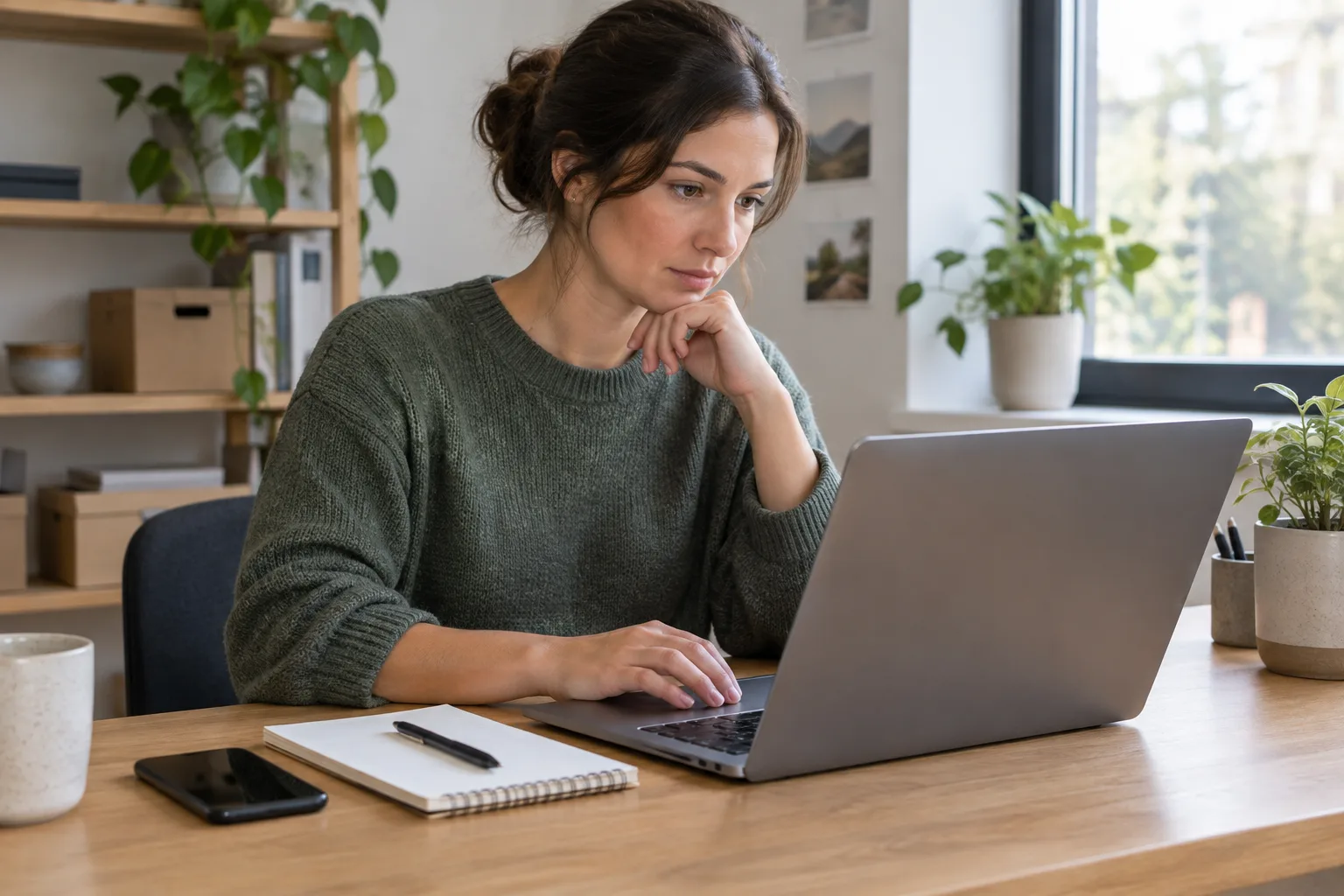 Un professionnel examine un retour client sur son ordinateur et prend des notes.