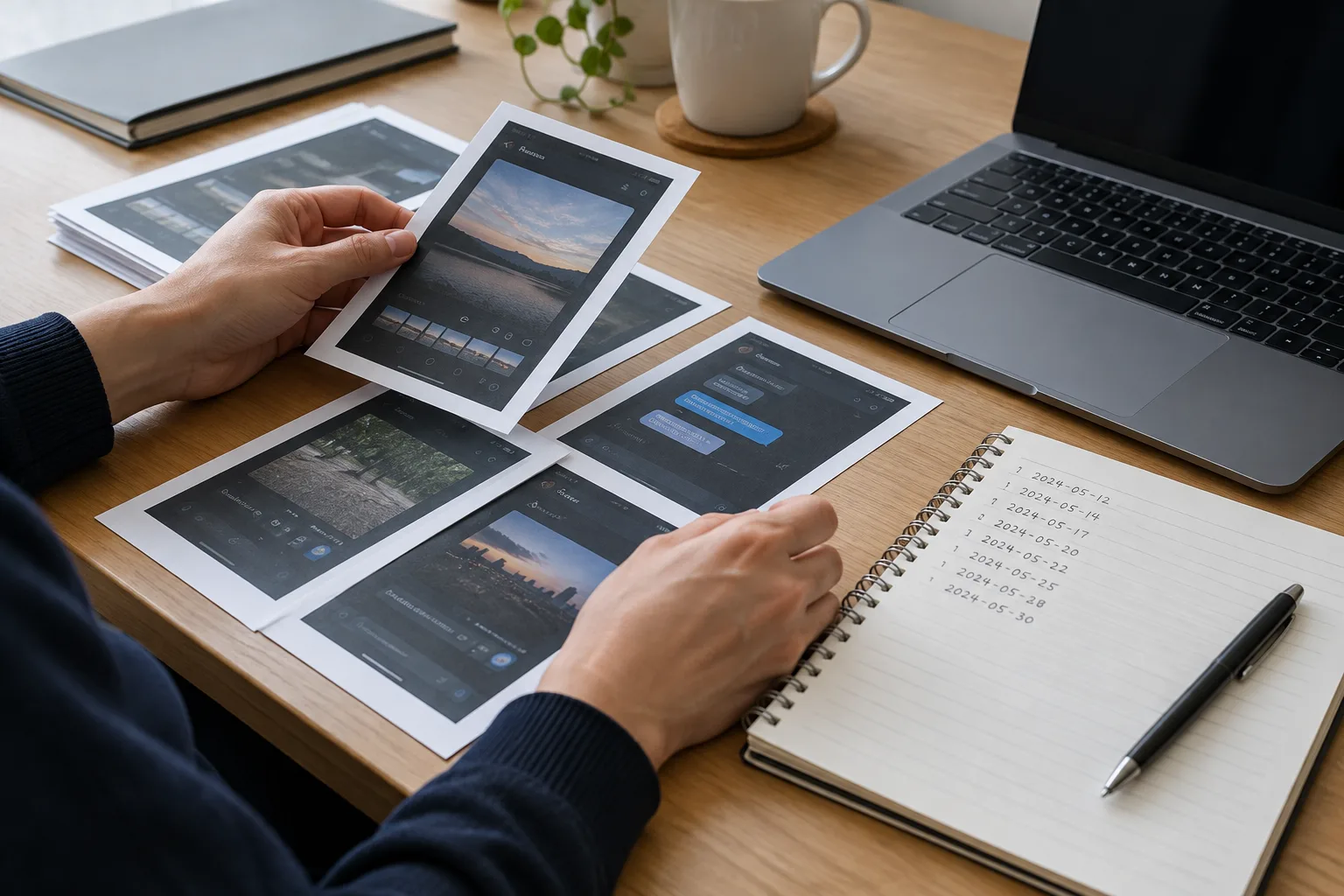 Des captures d’écran et un carnet sont réunis pour consigner des éléments datés.